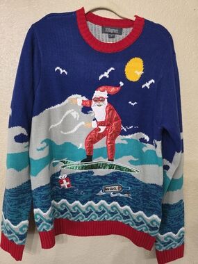 33 Degrees Men’s Blue Surfing Santa Crewneck Sweater